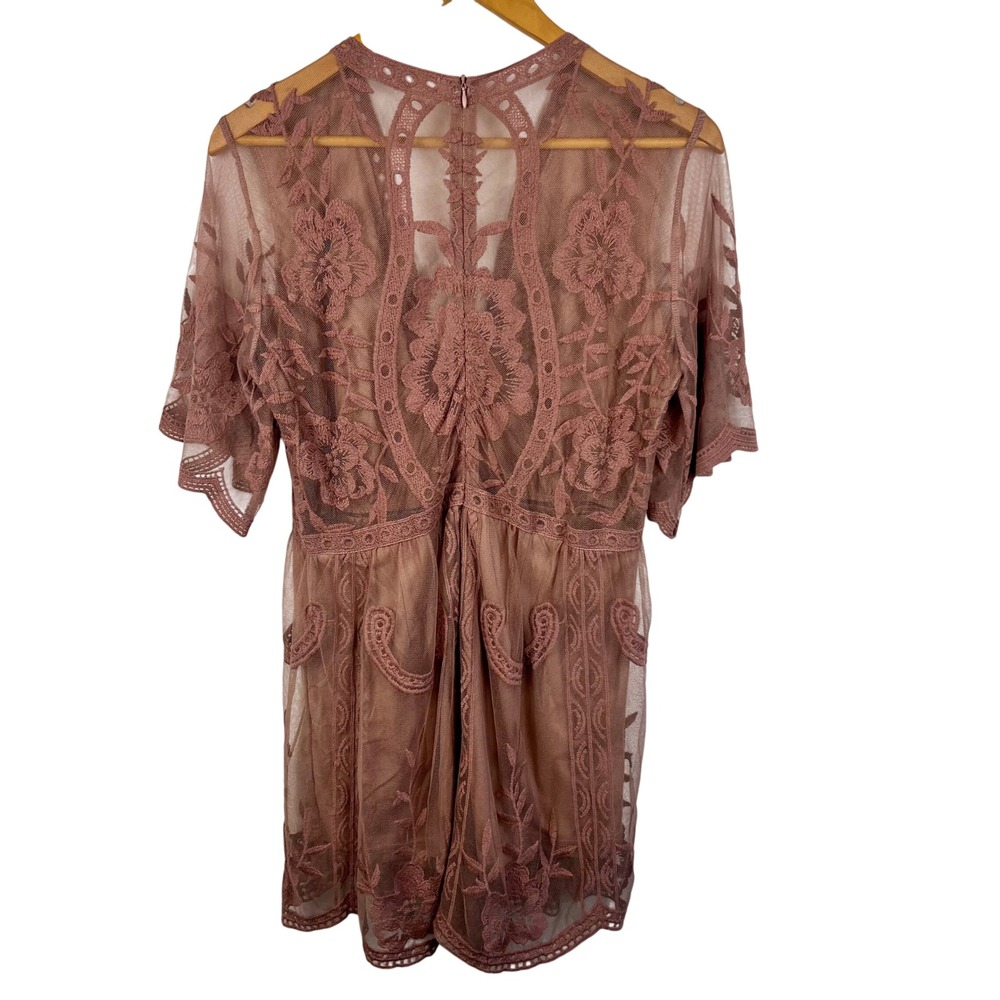 Boho Festival Lace Romper Large Pink Romantic Fairy Mesh Sheer Feminine Coquette
